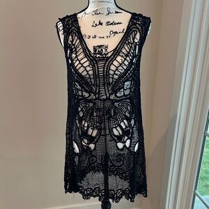 Black Crochet Sleeveless Cover-Up